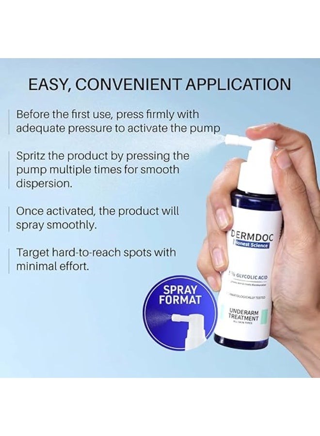 DERMDOC by Purplle 5% Glycolic Acid Underarm Brightening Spray Treatment (100 ml) | Exfoliating & Brightening | Multi-Purpose Spray for Hyperpigmentation. - Image 3